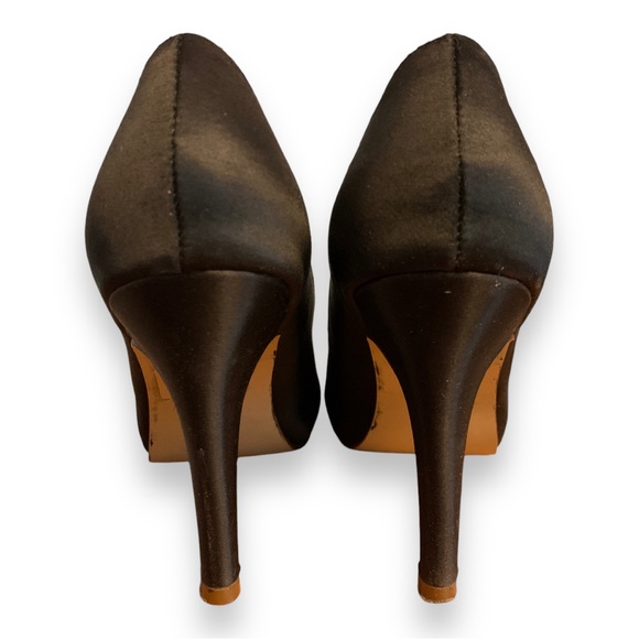 Black satin peep toe heels with rhinestone ornaments size 5.5M - Picture 7 of 13